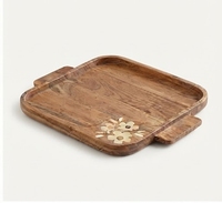 Plateau décoratif rectangulaire en bois écologique, fait main, personnalisable, avec poignée, motif floral, pièce unique, idéal pour mariage rustique