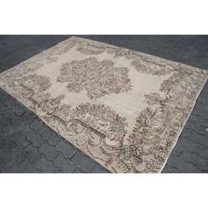 Turkish Vintage Rug 6.2x8.9 ft, <b>Brown</b> Animal Print <b>Wool</b> Rug - Product Image 2