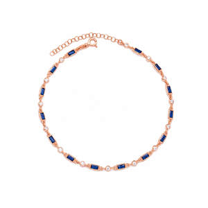 Tobillera con diseño de piedra de zafiro para mujer, pulsera de pie de plata de ley 925 hecha a mano turca, joyería - Product Image 4