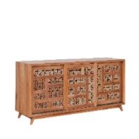 Buffet de style classique vintage de luxe, sculpté à la main, trois portes, en teck massif, provenant d'Indonésie, en acajou