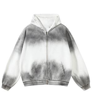 Sudadera con capucha y cremallera 100% algodón French Terry Vintage logotipo personalizado de gran tamaño lavado con ácido de piedra chaqueta con capucha desgastada para hombres - Product Image 1