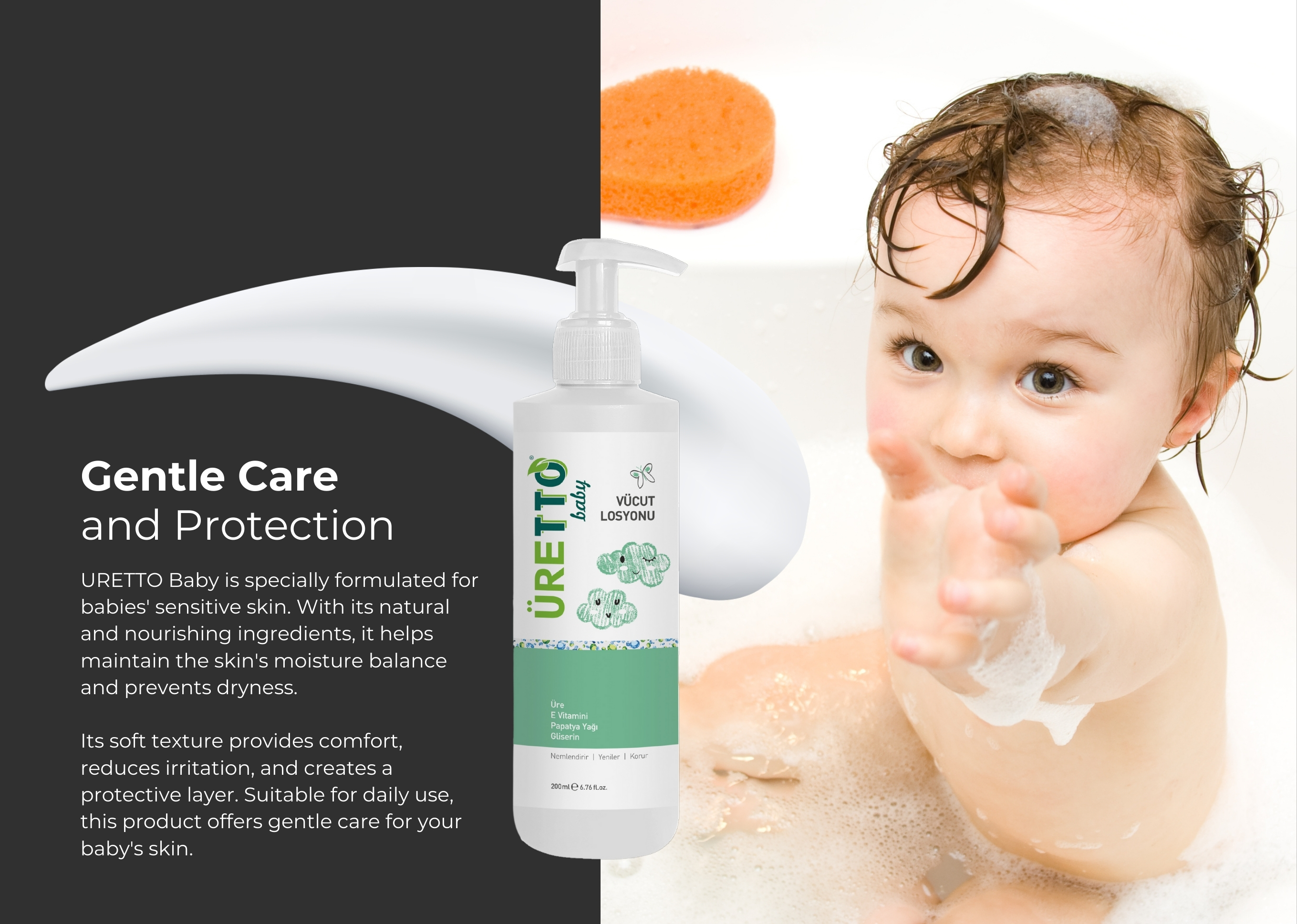 URETTO Gentle Baby Body Lotion with Chamomile & Vitamin E (200ml) - View 3