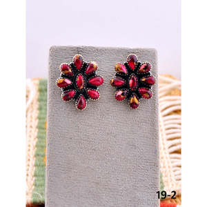 Southwest Rose Dahlia & Sterling <b>Silver</b> <b>Stud</b> Earrings Bezel Setting Flower Pattern Post Earrings - Product Image 2