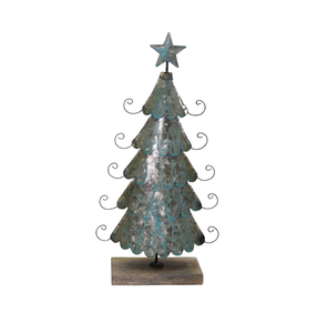 Arbre de Noël en fil décoratif fait à la main en fer avec base en bois ronde oxydase verte finie pour la décoration intérieure - Product Image 1