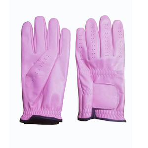 Guante de golf suave de cuero Cabretta mano izquierda derecha con rayas de color rosa en la muñeca Impresión logotipo personalizado con material de piel de oveja - Product Image 1