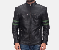 Erkek Deri Ceket Dik Yaka Şık Slim Fit Su Geçirmez Nefes Alabilen Kış Modası Yüksek Kalite Deri Siyah Yeşil Ön