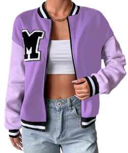 Blouson bomber en toile violette avec col montant et logo frontal - Veste d'hiver unisexe - Product Image 3