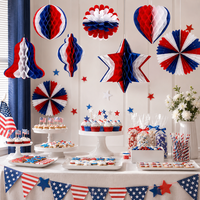 Ensemble de décorations populaires en éventails de papier patriotiques rouges, blancs et bleus pour la fête du 4 juillet, Jour de l'Indépendance