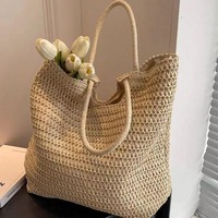 Tas pantai lipat mode wanita, tas pantai lipit populer, katun, keranjang ritsleting, pita dekorasi, gaya Vintage untuk musim panas