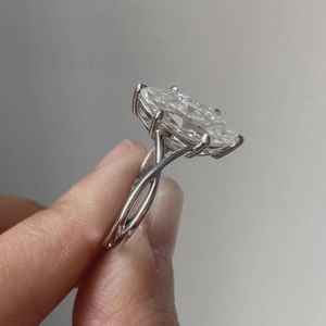 Anillo solitario de moissanita con corte marquesa y banda retorcida, plata 925 original, joyería fina para aniversario, regalo encantador para ella - Product Image 2