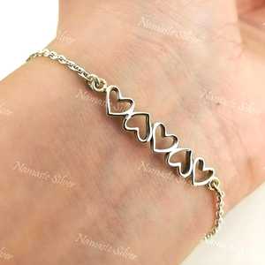925 Sterling Silver Heart to Heart Bracelet Adjustable Minimalist Fine <b>Charm</b> Jewelry Dainty Heart for Women - Product Image 2