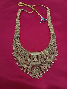 Conjunto de Joyería Étnica de Alta Calidad Chapado en Oro Antiguo, Collar Largo Estilo Choker y Aretes, para Novia, Boda, Fiesta, Estilo del Sur de la India - Product Image 2