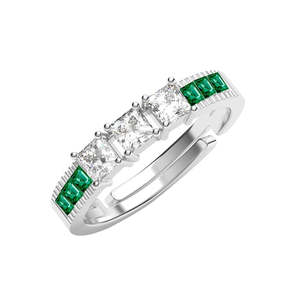 NOVAMART Fine 925 Sterling <b>Silver</b> <b>Adjustable</b> Vera Minimal Green <b>Ring</b> with Princess Cut Natural Diamond Rhodium Plated Stone Whol - Product Image 1