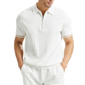 OEM <b>Men</b>’s Cotton Zip Polo Shirt – Custom Logo Short Sleeve Knit Polo Tee Casual Cropped <b>Pullover</b> - Product Image 1