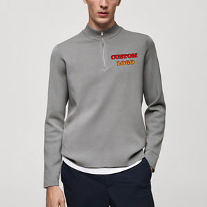 OEM personnalisé homme quater fermeture éclair pull à tricoter style ample couleur unie chaud confortable câble tricot hip hop hommes chandails - Product Image 1