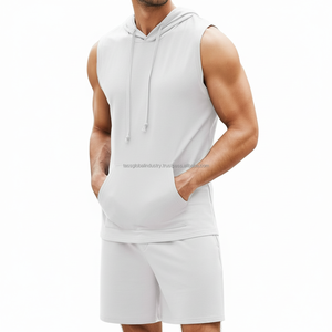 Ensemble de sport 2 pièces pour homme été 2026 : T-shirt sans manches à capuche et short, personnalisable, léger, respirant, coupe athlétique - Product Image 2