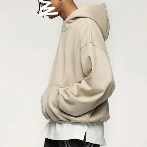 Sweat à capuche noir vintage surdimensionné lourd 100% coton pour hommes teint uni pour l'hiver - Product Image 4