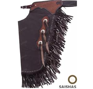 Chaps de cuero occidental de primera calidad Durable y cómodo Ajuste ajustable Equipo de equitación de vaquero hecho a mano para montar a caballo y Rodeo - Product Image 1