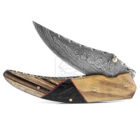 Pisau Lipat Damascus Deal Handmade DD-FK-676 untuk Berburu, Aktivitas Luar Ruangan, Survival, Bushcraft, dan Berkemah, 90mm 25mm, Baja Damascus 58-62