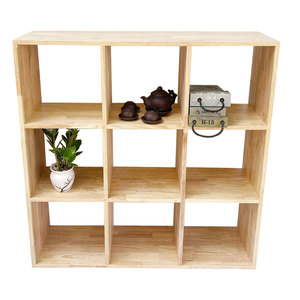 3-Tier 9- Shelf <b>Bookshelf</b> Simple Design Made of Rubber Wood Standing Type for Living Room-KS68148 - Product Image 1
