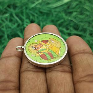 925 Silver Glass Frames Pendant with Handcrafted Lord Ganesh Artwork Unique Hand-Painted Jewelry Spiritual <b>Painting</b> Pendant - Product Image 2