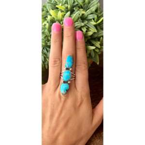 Southwest Handmade Kingman Turquoise & Sterling Silver <b>Adjustable</b> Climber <b>Ring</b> Size 6.5 Bezel Setting Perfect Gift - Product Image 2