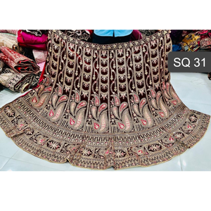 Magnifique Paillettes Lourdes Travail Velours Lehenga Double Peut Flair Doux Net Dupatta Quatre Côté Bordure Choli 1.20M En Vrac pour Indien - Product Image 4