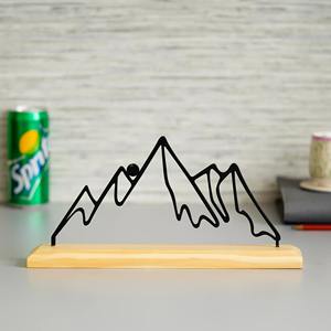 Sculpture de table de montagne en métal noir contemporain, base en bois, élégante et artistique, accent décoratif pour les maisons modernes, en provenance d'Inde - Product Image 2