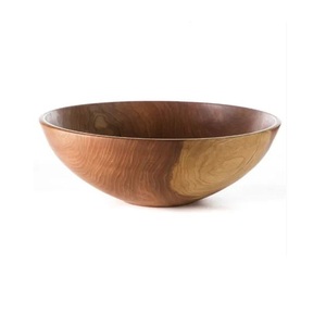 Bol en bois de forme ronde de conception unie, couleur marron, finition en bois poli, bol de service décoratif et serveur - Product Image 1