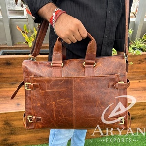 Nuevo maletín de cuero genuino de grano completo para viajes de negocios de gran capacidad, bolso para portátil para bolsos de mensajero de hombro de piel de vaca Unisex - Product Image 1