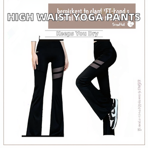 High Elastic Waist Micro Mesh Solid Sweat-Wicking Wrinkle-Resistant Full Length Heat-Transfer Printed Pants Nylon/Spandex <b>Flared</b> - Product Image 3