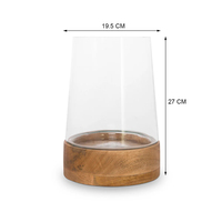 Lanterne moderne en verre transparent avec base en bois naturel, style minimaliste, pour décoration de table ou centre de table, Pâques