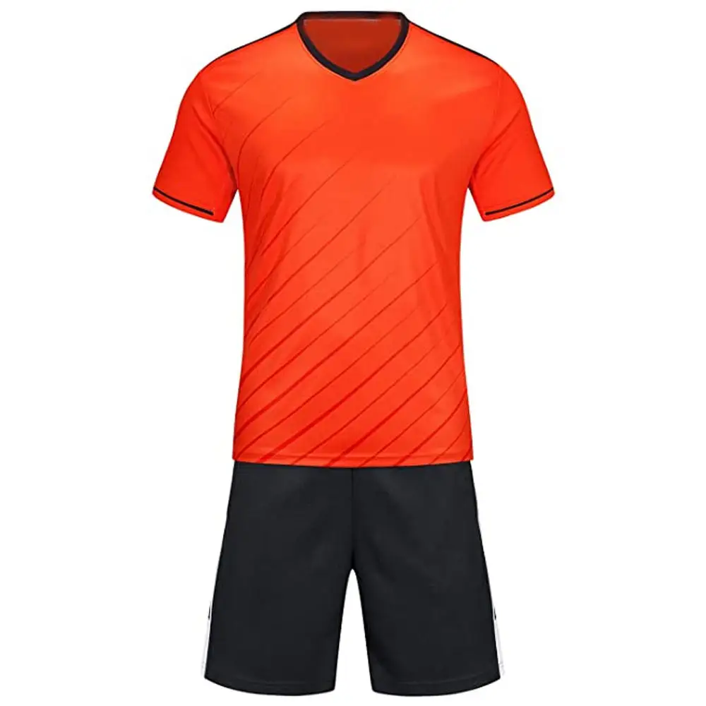 Setelan Grup untuk pemain sepak bola yang menghadirkan logo cetak offset kustom. Pakaian sepak bola pemuda dengan Jersey sublimasi unggul