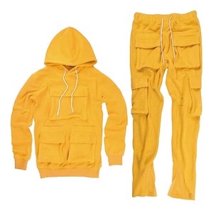 Trajes de sudor de lavado ácido Algodón Grueso Cremallera Apliques Bordado Parche Acampanado Chándales completos - Product Image 5