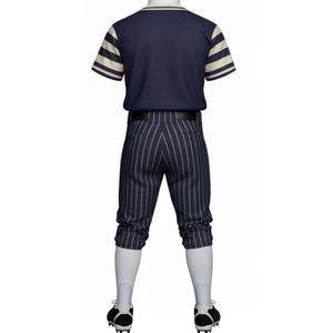 ชุดยูนิฟอร์มเบสบอลสีกรมท่าและสีครีมขายดีที่สุด เสื้อเจอร์ซีย์ติดกระดุมเต็มตัวพร้อมแถบตกแต่งที่แขนเสื้อและกางเกงลายทางพิมพ์ลายแบบซับลิเมชั่น - Product Image 3