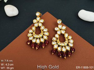 Pendientes colgantes de Kundan tradicional, joyería antigua, esmalte de oro alto, ropa de fiesta - Product Image 3
