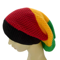 Unisex Jamaica Reggae Cap Rayas de gran tamaño Slouch Baggie Beanies Invierno Rasta Beanie Hat Skullies Multi-color Knit Gorra Negro