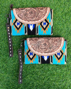 กระเป๋าคลัทช์หนังแฮนด์เมด aztec tooled คุณภาพสูงมีสไตล์สำหรับผู้หญิงกระเป๋าสตางค์แรงบันดาลใจจากอานผ้าห่มข้อมือ - Product Image 3