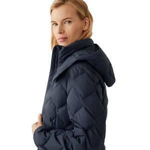 Vente chaude Solide Bleu Couleur Doudoune pour Femmes Respirant Polyester Tissu Coton Remplissage Amovible À Capuche Bulle Veste - Product Image 4