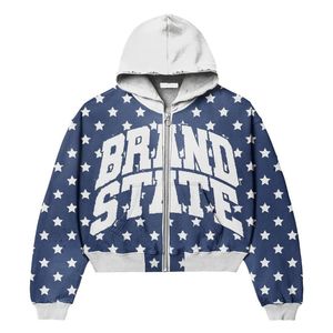 Streetwear personnalisé 500 Gsm poids lourd Vintage lavage à l'acide soleil fané en détresse Patch Applique broderie fermeture éclair strass à capuche - Product Image 2