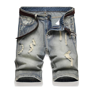 2025 New Blue Men's 100% Cotton Denim Eco-Friendly Casual Rugged Mid Waist Relaxed Fit Distressed Style <b>Shorts</b> - Product Image 1
