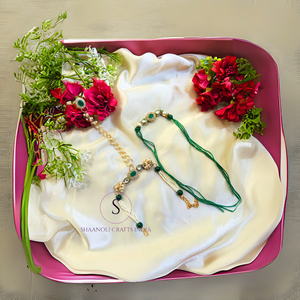 Beautiful Handmade Thread and Stone Work and Green Gemstone Rakhi's Bhaiya Bhabhi Rakhi Combo (Set of 2 ) Designer Rakhi's - Product Image 2