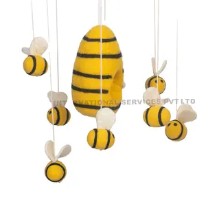 Fully Felted Bee Mobile Bee Hive Baby Cot Crib Mobile Kids Children Decorations Bee And Hive Natural Felt Room Decor