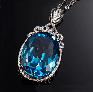 Wholesale GRA Certified Blue Moissanite Pendant Necklace 925 Sterling <b>Silver</b> Oval Carved Halo Fine Jewelry Custom - Product Image 4