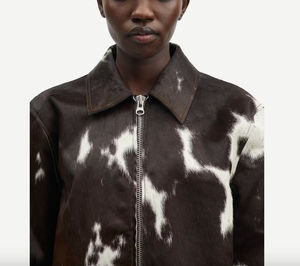 Veste en cuir de vachette unisexe respirant fourrure à col montant taille haute décontracté vache impression conception personnaliser - Product Image 2