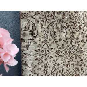 Turkish Vintage Rug, 3.7x6.3 ft Rug, <b>Brown</b> White Bordered <b>Wool</b> Rug - Product Image 4