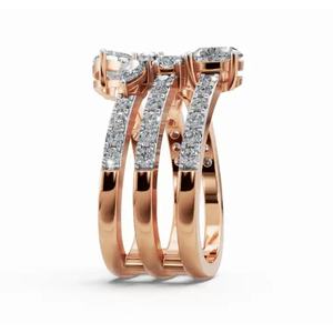 Anillo de diamantes cultivados en laboratorio con capas de perlas en oro amarillo, rosa y blanco de 9, 14 y 18 quilates para una elegancia nupcial moderna - Product Image 2