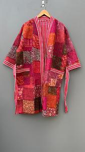 Fabricant en gros de veste kimono indienne réversible en soie et coton manteau de maison court fait à la main pour femmes kimono court décontracté - Product Image 2