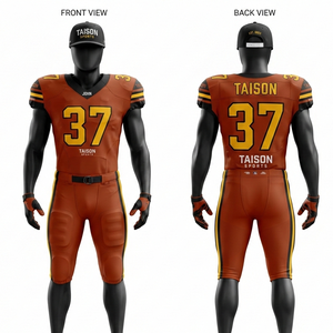 Uniforme de football américain pour hommes en maille polyester premium 260 GSM, avec bandes latérales marron, respirant, logo personnalisé en twill. - Product Image 3