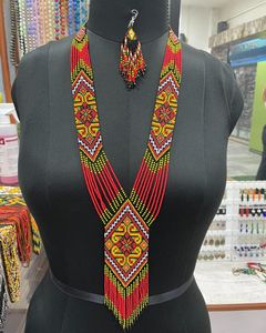 Custom Made Glass Seed Beaded Necklaces with Patterns Along with Matching <b>Earrings</b> Ideal for Jewelry Designers - Product Image 1